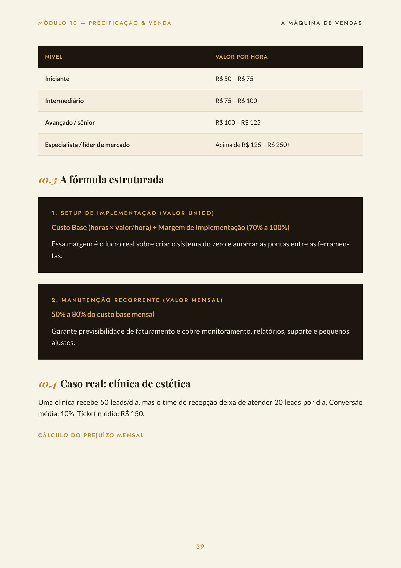 Página de tabela de precificação